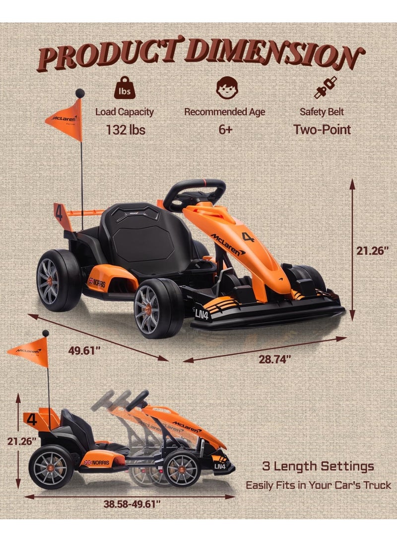 First Ride On 24V Electric Go Kart for Kids, Licensed Mclaren Drift Kart w/Adjustable Seat, 7.5 MPH Battery Powered Crazy Cart for Kids, Ride on Go Cart with Fast Two 200W Motors (24V) - Image 2